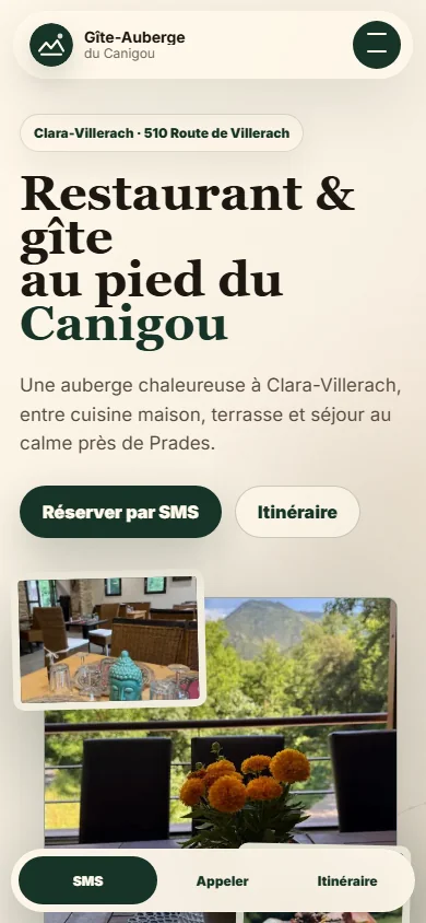 Le site Gîte-Auberge du Canigou affiché sur mobile