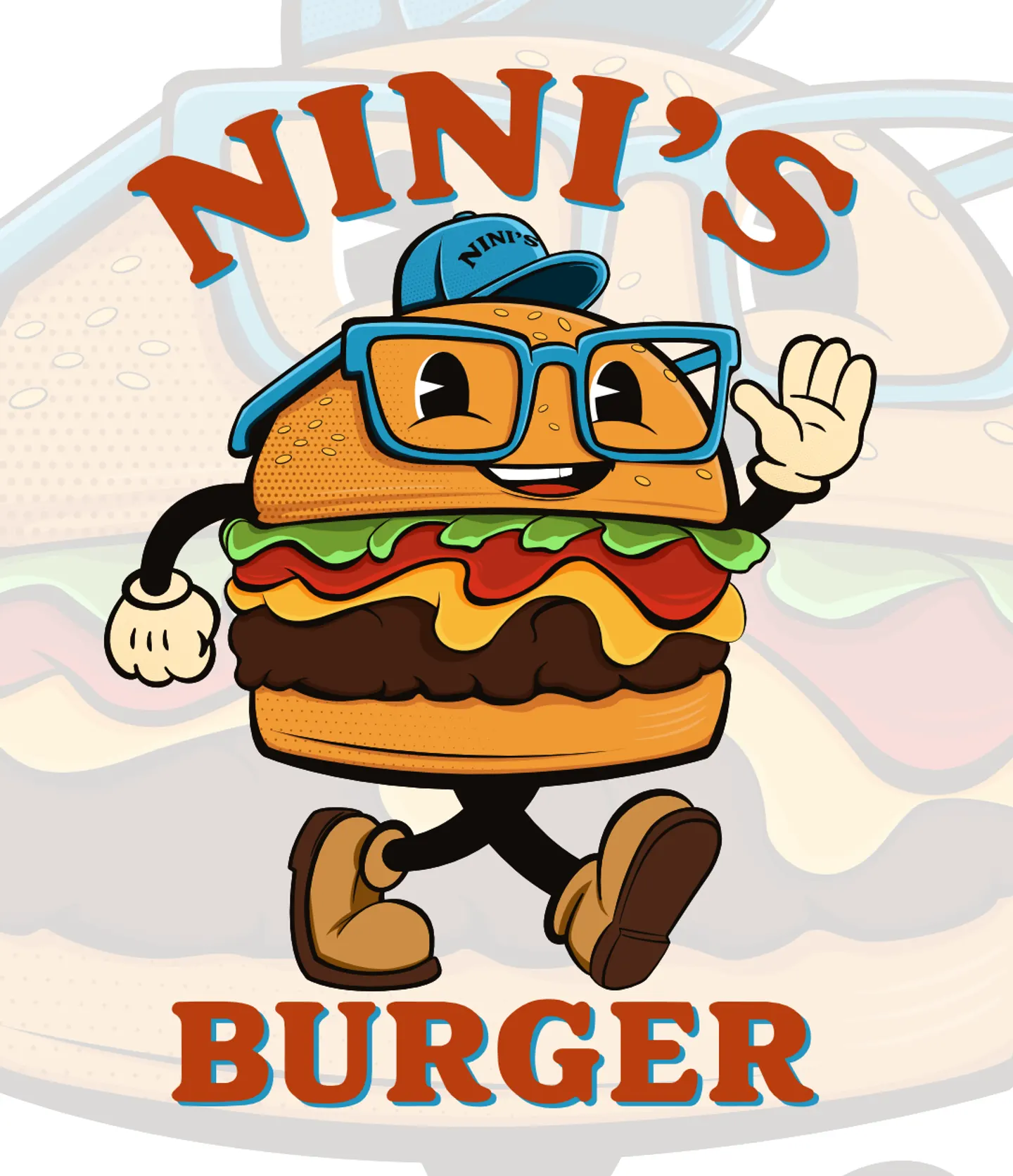 Mascotte burger illustrée créée pour Nini’s Burger