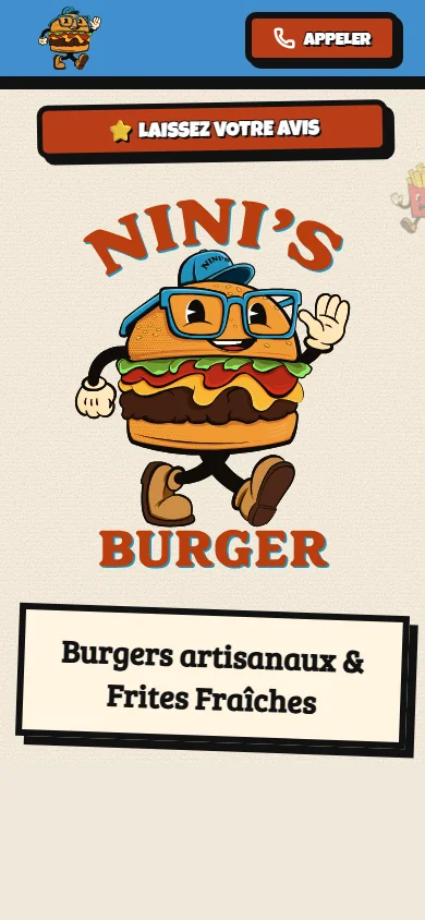 Le site Nini’s Burger affiché sur mobile